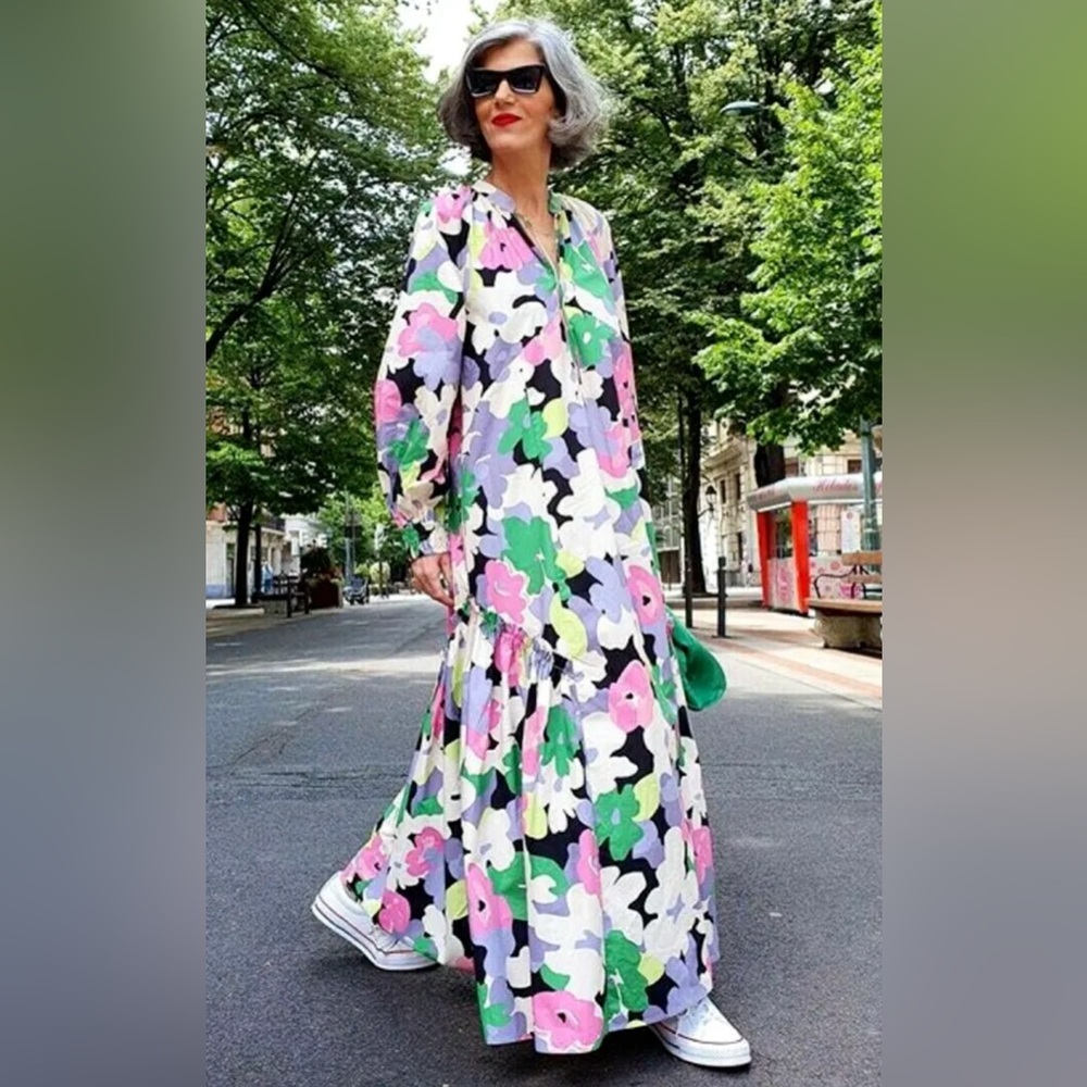 🦋 Bloggers Favorite 🦋 H&M X Rocky Barnes Floral Cotton Kaftan Maxi Dress Sz S